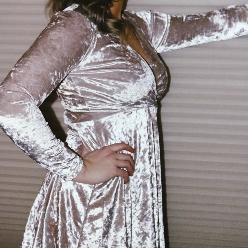crushed velvet deep v dress